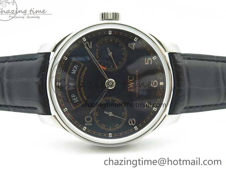 MIROTIME 0505 Portuguese Real PR Real Annual Calendar IW503502 ZF 1:1 Best Edition Black Dial Steel Markers on Black Leather Strap A StreetReady 7134